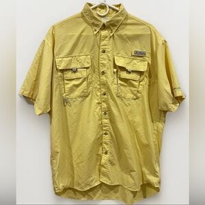 Men's Columbia PFG Yellow Shirt Vented Short Sleeve Button Down Fishing Size M